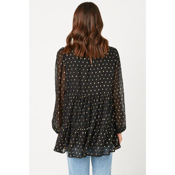 HAYDEN Goldie Misses Black Gold Metallic Dot Baby Tiered Tunic Top Medium - Picture 4 of 5